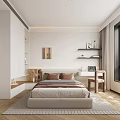 Modern Bedroom Interior Design With Bed Nightstand Wardrobe And Window