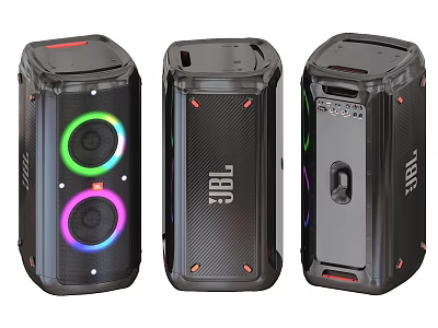JBL Portable Speakers With Colorful LED Lights And Modern Design Displayed In Three Views 3d model