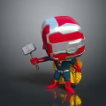Cartoon Superhero Figure With Red And Silver Helmet Yellow Blue Cape Red Boots Holding Hammer