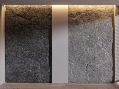 Natural Gray Stone Walls With White Vertical Partition And Warm Wooden Floor Interior 3d model