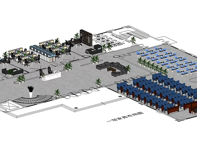 Modern Office Interior Layout With Workstations Seating Areas And Green Plants 3d model