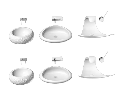 Ceramic Washbasins With Various Modern Designs And Wall Mounted Faucets 3d model