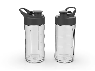 Two Transparent Water Bottles With Black Lid And Handle For Daily Use 3d model