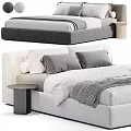 Modern Double Bed With Soft Gray Pillows Cozy Blanket And Bedside Table 3d model