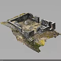 Ancient Ruins Model Scene With Stone Walls Steps And Grass Details