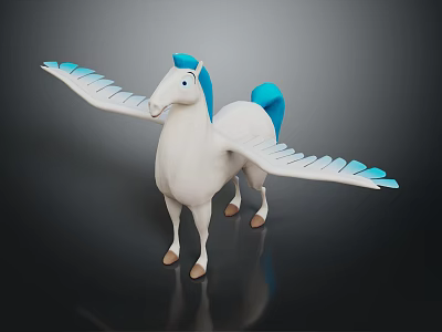 Magical White Pegasus Character Design With Blue Mane Tail And Feathered Wings 3d model
