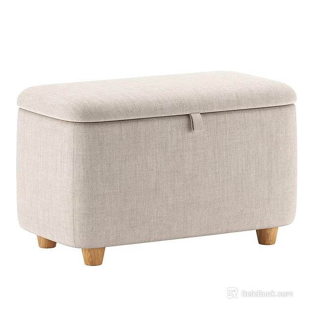 Beige Upholstered Storage Ottoman Bench with Wooden Legs and Lift Top Design 3d model 