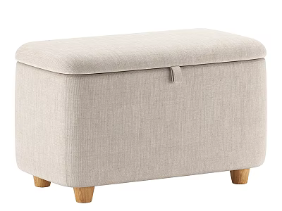Beige Upholstered Storage Ottoman Bench with Wooden Legs and Lift Top Design 3d model