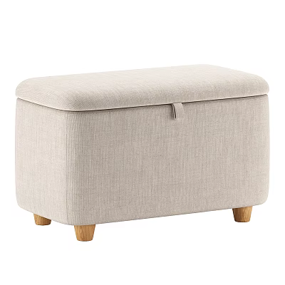Beige Upholstered Storage Ottoman Bench with Wooden Legs and Lift Top Design 3d model