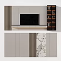 Modern TV Background Wall Design With Marble Texture And Storage Cabinets 3d model
