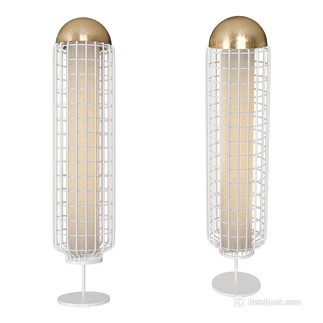 Modern Floor Lamps With White Grid Frame Golden Top And Beige Lampshade For Home Decor 3d model 