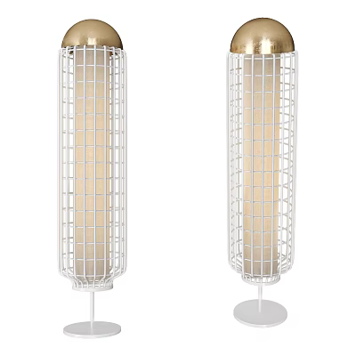 Modern Floor Lamps With White Grid Frame Golden Top And Beige Lampshade For Home Decor 3d model