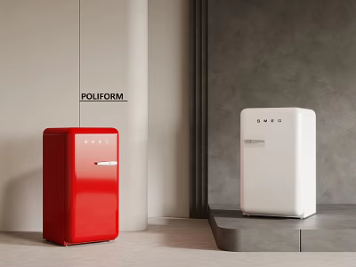 Red And White Retro Style Fridge Freezers In Modern Interior Space 3d model