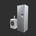 Modern Kitchen Appliances Silver Washing Machine And Refrigerator With Water Dispenser