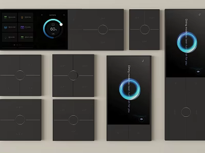Modern Black Smart Switch Panels With Circular Indicators And Touch Screens 3d model