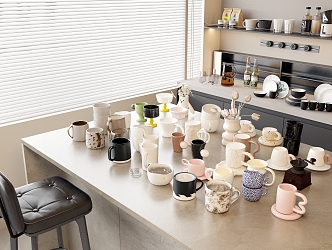 Ceramic Cup Glass Cup Plastic Cup Coffee Cup Tea Cup Teapot Dishes suit Storage Cabinet Bar and Chair 3d model