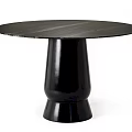 Stylish Round Black Marble Top Dining Table With Sleek Black Cylindrical Base Design 3d model