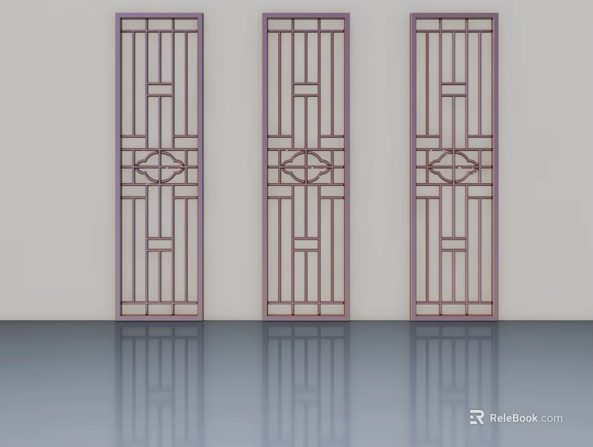 Three Chinese Style Swing Doors With Geometric Lattice Pattern Design 3d model