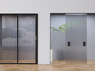 Changhong glass sliding door frosted glass sliding door sliding door 3d model