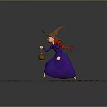 Game And Movie Character Witch With Purple Dress Large Hat Holding Lantern On Brick Ground