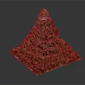 Cartoon Scene Pyramid Structure With Layered Fantasy Buildings And Rocky Caves
