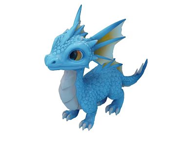 Adorable Blue Baby Dragon Toy With Big Eyes Scales And Wings 3d model