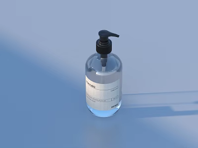 Transparent Hand Sanitizer Bottle With Black Pump Dispenser And Blue Liquid 3d model