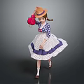 Game And Movie Character In Brown Hat Red Bag Blue White Checkered Top And White Dress With Purple Trim