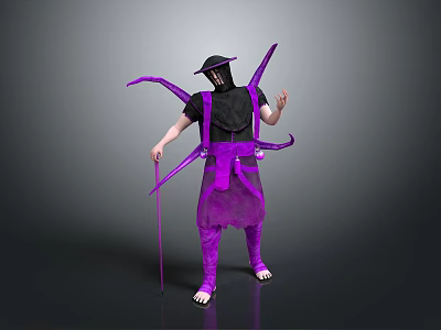 Unique Character In Purple Costume With Black Hat Octopus Tentacle Decorations And Purple Cane 3d model