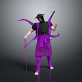 Unique Character In Purple Costume With Black Hat Octopus Tentacle Decorations And Purple Cane