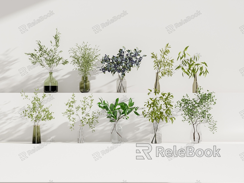 Green Plant Flowers Eucalyptus Potted Plant model