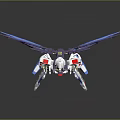 Gundam Model Figure With Blue Purple Wings White Body And Red Yellow Details