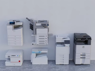 Different Types of Office Appliances Including Printers Copiers and Multifunctional Devices 3d model
