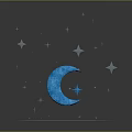 Mystical Blue Glowing Moon with Stars Above Magic Circle Symbol on Dark Background