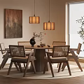 Quiet wind dining table and chair combination round dining table solid wood dining table and chair chandelier many people 3d model