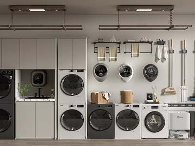 Modern Bathroom Cabinet Rack With Wall Mounted Storage Towels And Cleaning Tools 3d model