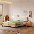 Wooden Double Bed With Light Headboard Green Blue Bedding Nightstand In Modern Cozy Bedroom