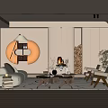 Modern Living Room Interior Design With Beige Sofa Hanging Fireplace And Round Decorative Mirror