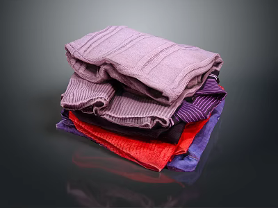 Stacked Colorful Textured Towels In Various Hues Purple Red And Blue 3d model