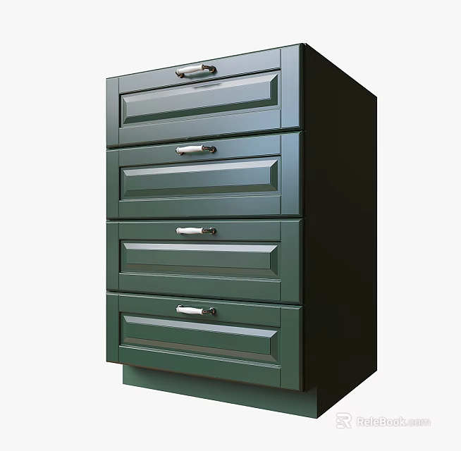 Green Modern Chest of Drawers with Four Drawers and Sleek Design for Home Storage 3d model 