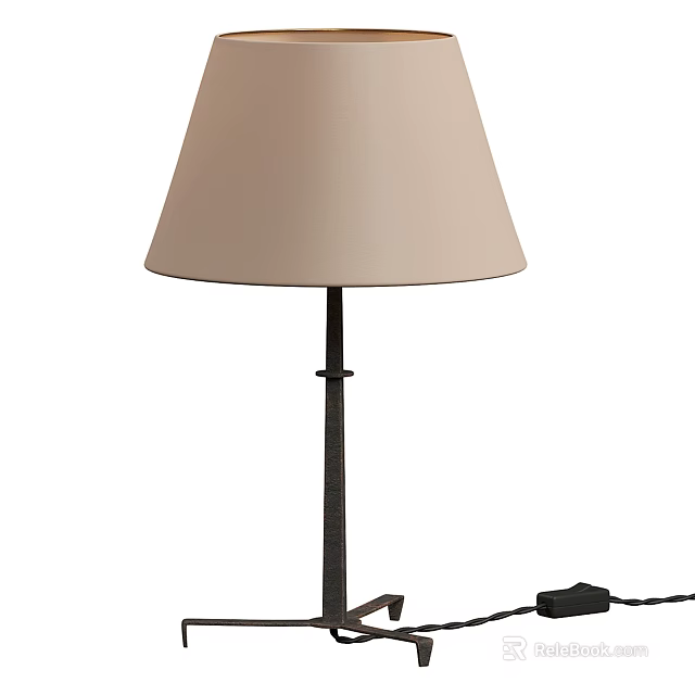 Modern Table Lamp With Beige Lampshade Black Metal Stand And Power Cord 3d model 