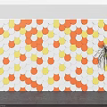 Background Wall with Orange Yellow White Circular Scaly Wavy Patterns and Green Plant