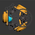 Mechanical Gear Assembly With Yellow Components Black Frame And Metal Bolts