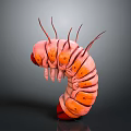 3D Rendered Pink And Orange Caterpillar With Segmented Body Red Spiky Structures Curved Gray Background
