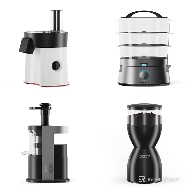Modern Home Kitchen Electric Appliances Including Juicer Steamer And Grinder 3d model 