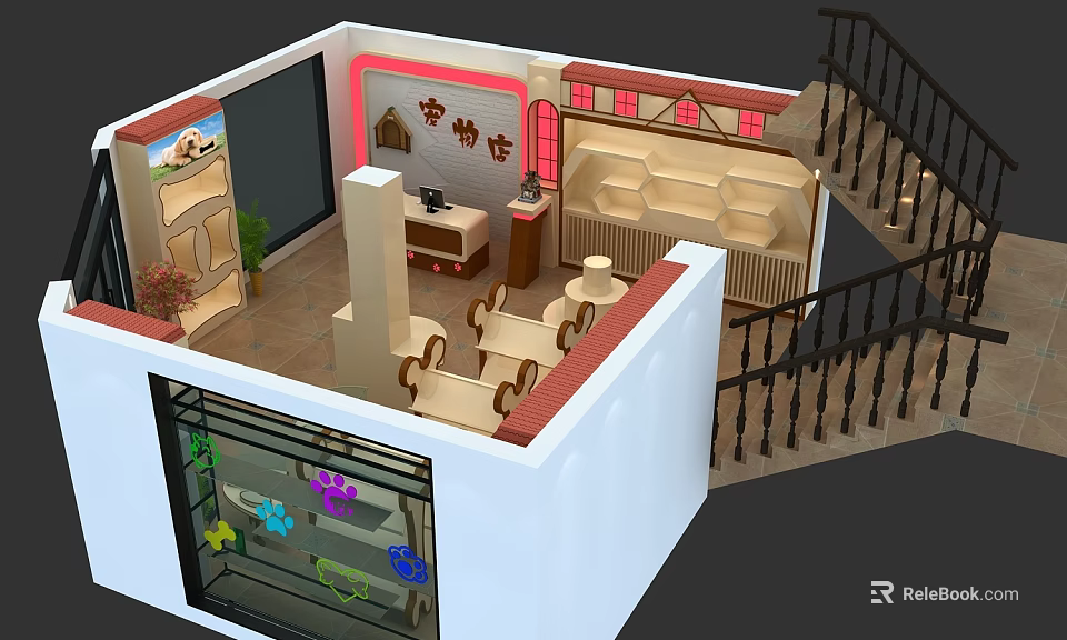 Shopping Mall Store Interior Design Featuring Display Area Seating Counter And Decorative Plants 3d model 