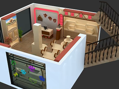 Shopping Mall Store Interior Design Featuring Display Area Seating Counter And Decorative Plants 3d model