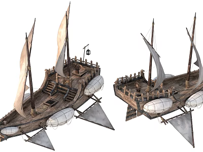 Two Traditional Sailing Boats With Canvas Sails Wooden Decks And Ornamental Railings 3d model