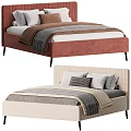 Stylish Double Beds With Red And Beige Frames Decorative Pillows And Soft Blankets 3d model