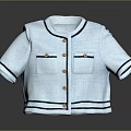 Light Blue Short Sleeved Tweed Blazer With Black Trim And Chest Pockets